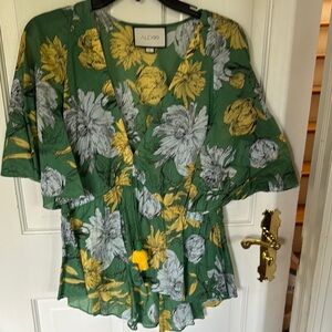 Alexis Yellow and White Ruffled Blouse